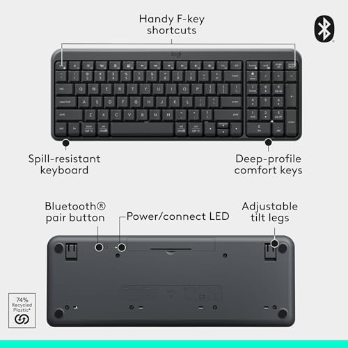 Logitech MK250 Bluetooth Wireless Mouse and Keyboard Combo  Fast & Easy Connectivity  Compact Wireless Keyboard  Ambidextrous Mouse  Durable Build   Windows/MacOS   Graphite