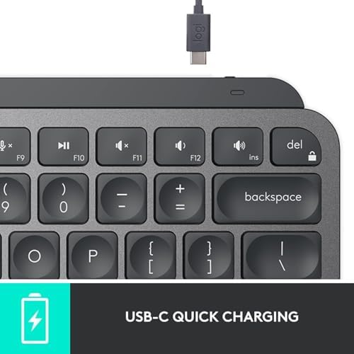 Logitech MX Keys Mini Minimalist Wireless Illuminated Keyboard  Compact  Bluetooth  Backlit  USB C  Compatible with Apple macOS  iOS  Windows  Linux  Android  Metal Build   Graphite