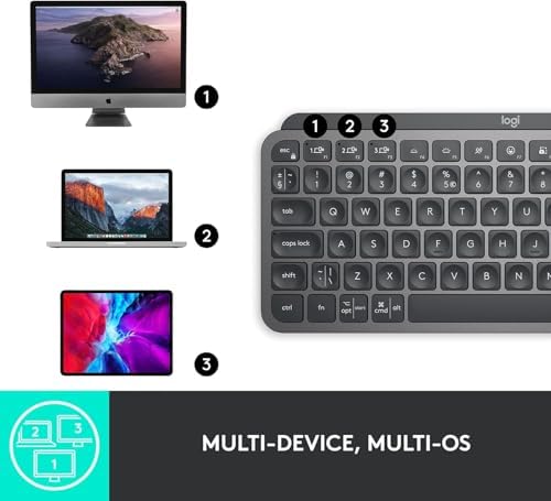 Logitech MX Keys Mini Minimalist Wireless Illuminated Keyboard  Compact  Bluetooth  Backlit  USB C  Compatible with Apple macOS  iOS  Windows  Linux  Android  Metal Build   Graphite