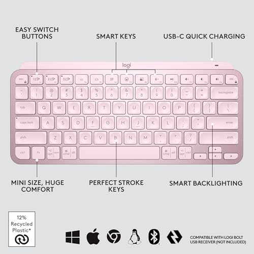 Logitech MX Keys Mini Minimalist Wireless Illuminated Keyboard  Compact  Bluetooth  Backlit  USB C  Compatible with Apple macOS  iOS  Windows  Linux  Android  Metal Build   Graphite