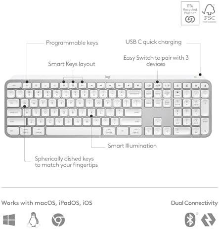Logitech MX Keys Mini Minimalist Wireless Illuminated Keyboard  Compact  Bluetooth  Backlit  USB C  Compatible with Apple macOS  iOS  Windows  Linux  Android  Metal Build   Graphite