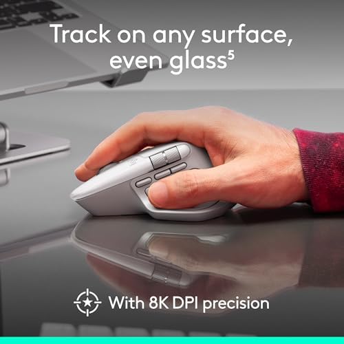 Logitech MX Master 4 for Mac  Ergonomic Bluetooth Mouse with Advanced Performance Haptic Feedback  Ultra Fast Scrolling  USB C Charging  MacOS  iPadOS  Windows   White Silver