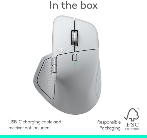 Logitech MX Master 4 for Mac  Ergonomic Bluetooth Mouse with Advanced Performance Haptic Feedback  Ultra Fast Scrolling  USB C Charging  MacOS  iPadOS  Windows   White Silver