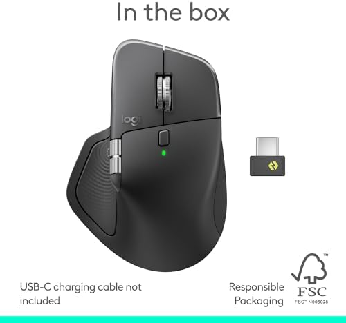 Logitech MX Master 4  Ergonomic Wireless Mouse with Advanced Performance Haptic Feedback  Ultra Fast Scrolling  USB C Charging  Bluetooth  Windows  MacOS   Graphite
