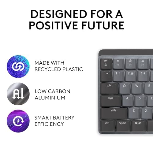 Logitech MX Mecánico Mini Teclado Iluminado Inalámbrico, Interruptores Clicky, Retroiluminado, Bluetooth, USB-C, macOS, Windows, Linux, iOS, Android, Metal