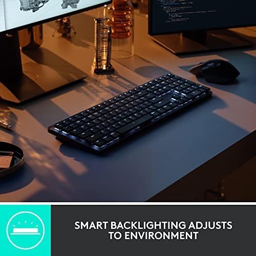 Logitech MX Mechanical Wireless Illuminated Performance Keyboard  Clicky Switches  Backlit Keys  Bluetooth  USB C  macOS  Windows  Linux  iOS  Android  Metal