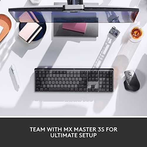 Logitech MX Mechanical Wireless Illuminated Performance Keyboard  Clicky Switches  Backlit Keys  Bluetooth  USB C  macOS  Windows  Linux  iOS  Android  Metal