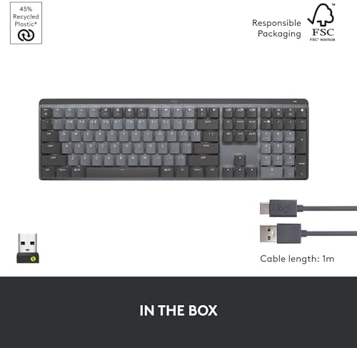 Logitech MX Mechanical Wireless Illuminated Performance Keyboard  Clicky Switches  Backlit Keys  Bluetooth  USB C  macOS  Windows  Linux  iOS  Android  Metal