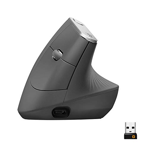 Logitech MX Vertical Wireless Mouse   Ergonomic Design Reduces Muscle Strain  Move Content Between 3 Windows and Apple Computers  Rechargeable  Graphite