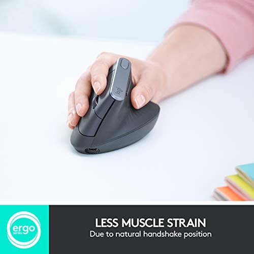 Logitech MX Vertical Wireless Mouse   Ergonomic Design Reduces Muscle Strain  Move Content Between 3 Windows and Apple Computers  Rechargeable  Graphite