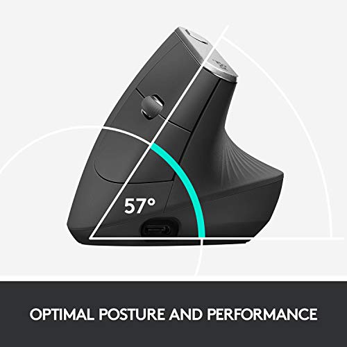 Logitech MX Vertical Wireless Mouse   Ergonomic Design Reduces Muscle Strain  Move Content Between 3 Windows and Apple Computers  Rechargeable  Graphite