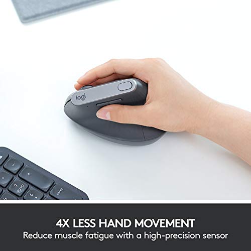 Logitech MX Vertical Wireless Mouse   Ergonomic Design Reduces Muscle Strain  Move Content Between 3 Windows and Apple Computers  Rechargeable  Graphite