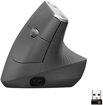 Logitech MX Vertical Wireless Mouse   Ergonomic Design Reduces Muscle Strain  Move Content Between 3 Windows and Apple Computers  Rechargeable  Graphite