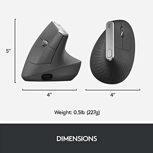 Logitech MX Vertical Wireless Mouse   Ergonomic Design Reduces Muscle Strain  Move Content Between 3 Windows and Apple Computers  Rechargeable  Graphite