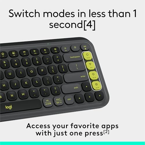 Logitech POP ICON Keys Wireless Bluetooth Keyboard  Comfortable Typing  Programmable Keys  Easy Switch Between up to 3 Devices  for Laptop  Tablet  PC   Graphite and Green