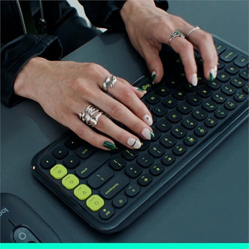 Logitech POP ICON Keys Wireless Bluetooth Keyboard  Comfortable Typing  Programmable Keys  Easy Switch Between up to 3 Devices  for Laptop  Tablet  PC   Graphite and Green