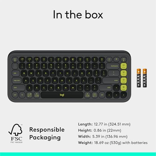 Logitech POP ICON Keys Wireless Bluetooth Keyboard  Comfortable Typing  Programmable Keys  Easy Switch Between up to 3 Devices  for Laptop  Tablet  PC   Graphite and Green