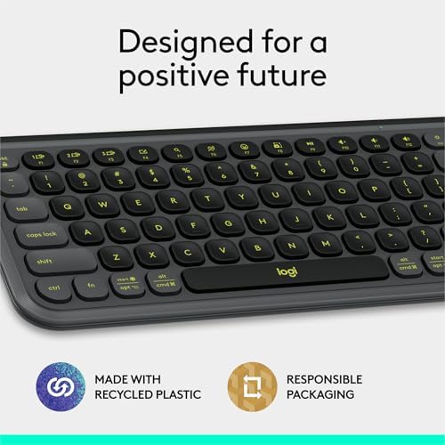 Logitech POP ICON Keys Wireless Bluetooth Keyboard  Comfortable Typing  Programmable Keys  Easy Switch Between up to 3 Devices  for Laptop  Tablet  PC   Graphite and Green