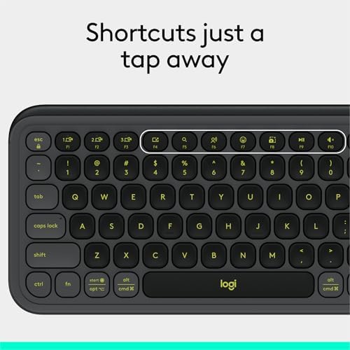 Logitech POP ICON Keys Wireless Bluetooth Keyboard  Comfortable Typing  Programmable Keys  Easy Switch Between up to 3 Devices  for Laptop  Tablet  PC   Graphite and Green