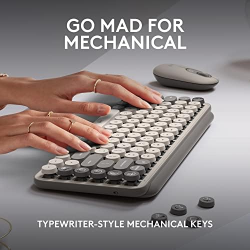 Logitech POP Keys Mechanical Wireless Keyboard with Customizable Emoji Keys  Durable Compact Design  Bluetooth or USB Connectivity  Multi Device  OS Compatible   Mist