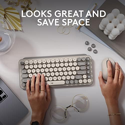 Logitech POP Keys Mechanical Wireless Keyboard with Customizable Emoji Keys  Durable Compact Design  Bluetooth or USB Connectivity  Multi Device  OS Compatible   Mist