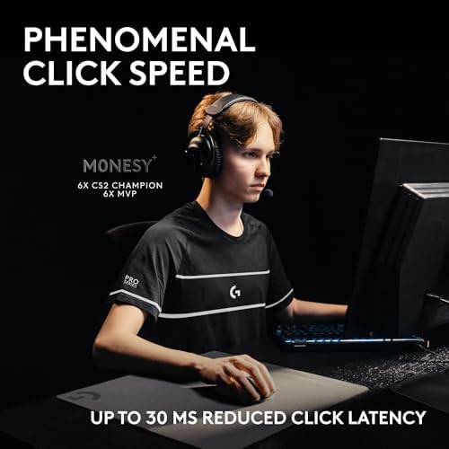 Logitech PRO X2 SUPERSTRIKE Lightspeed Wireless Gaming Mouse  Ultra Fast Performance  Ultra Lightweight  61 g   Customizable Click Haptics  USB C Charging  for PC/Mac/Laptop   White