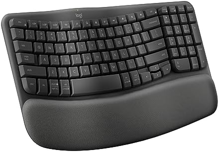 Logitech Wave Keys Wireless Ergonomic Keyboard with Cushioned Palm Rest  Comfortable Natural Typing  Easy Switch  Bluetooth  Logi Bolt Receiver  for Multi OS  Windows/Mac   Graphite
