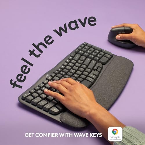Logitech Wave Keys Wireless Ergonomic Keyboard with Cushioned Palm Rest  Comfortable Natural Typing  Easy Switch  Bluetooth  Logi Bolt Receiver  for Multi OS  Windows/Mac   Graphite