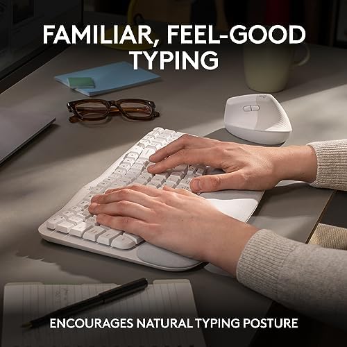 Logitech Wave Keys Wireless Ergonomic Keyboard with Cushioned Palm Rest  Comfortable Natural Typing  Easy Switch  Bluetooth  Logi Bolt Receiver  for Multi OS  Windows/Mac   Graphite