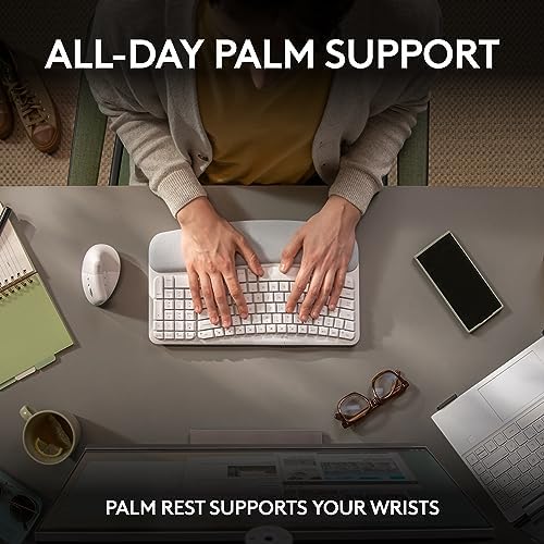 Logitech Wave Keys Wireless Ergonomic Keyboard with Cushioned Palm Rest  Comfortable Natural Typing  Easy Switch  Bluetooth  Logi Bolt Receiver  for Multi OS  Windows/Mac   Graphite