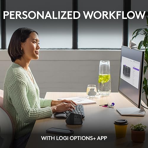 Logitech Wave Keys Wireless Ergonomic Keyboard with Cushioned Palm Rest  Comfortable Natural Typing  Easy Switch  Bluetooth  Logi Bolt Receiver  for Multi OS  Windows/Mac   Graphite