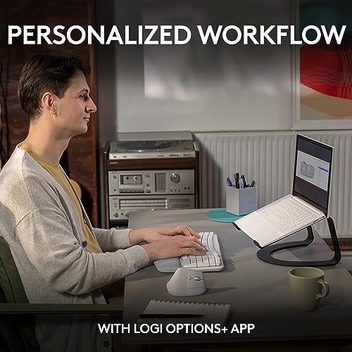 Logitech Wave Keys Wireless Ergonomic Keyboard with Cushioned Palm Rest  Comfortable Natural Typing  Easy Switch  Bluetooth  Logi Bolt Receiver  for Multi OS  Windows/Mac   Graphite