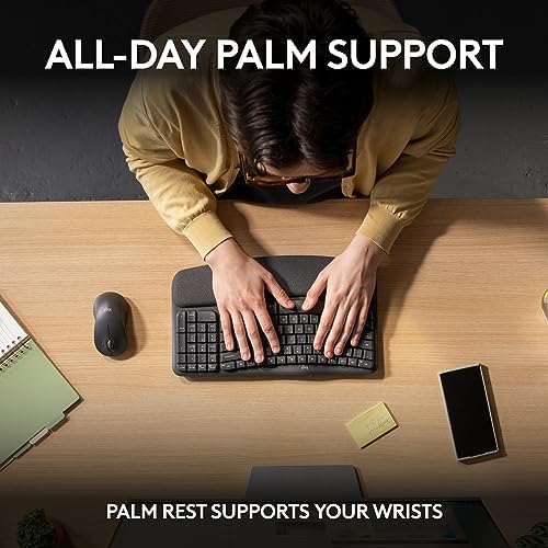 Logitech Wave Keys Wireless Ergonomic Keyboard with Cushioned Palm Rest  Comfortable Natural Typing  Easy Switch  Bluetooth  Logi Bolt Receiver  for Multi OS  Windows/Mac   Graphite
