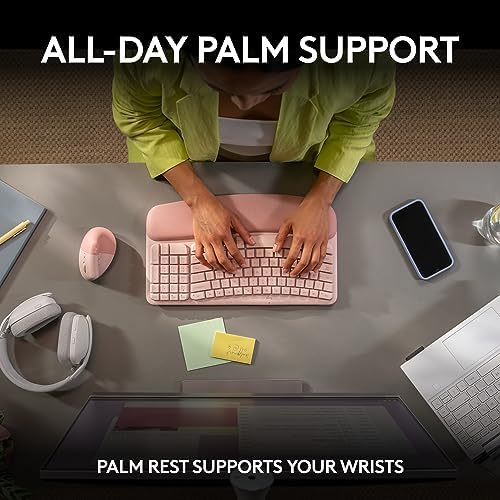 Logitech Wave Keys Wireless Ergonomic Keyboard with Cushioned Palm Rest  Comfortable Natural Typing  Easy Switch  Bluetooth  Logi Bolt Receiver  for Multi OS  Windows/Mac   Graphite