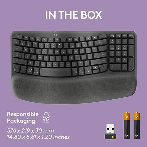 Logitech Wave Keys Wireless Ergonomic Keyboard with Cushioned Palm Rest  Comfortable Natural Typing  Easy Switch  Bluetooth  Logi Bolt Receiver  for Multi OS  Windows/Mac   Graphite