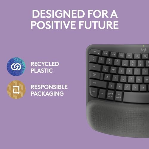 Logitech Wave Keys Wireless Ergonomic Keyboard with Cushioned Palm Rest  Comfortable Natural Typing  Easy Switch  Bluetooth  Logi Bolt Receiver  for Multi OS  Windows/Mac   Graphite