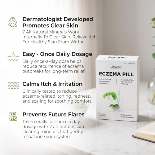 Loma Lux Eczema Pills   Natural Eczema Treatment Relief Remedy   Dermatologist Developed   7 Minerals Clear & Prevent Severe Eczema Scaling  Rash  Anti Itch Skin Body Face for Adults  Kids  Toddlers