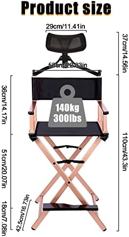 Lorvain Folable Makeup Artist Stool Chair  Protable Tall Folding Directors Chair  Aluminum Makeup Chair with Head Rest for Studio Salon Vanity  Bar Height   Gold Chairs
