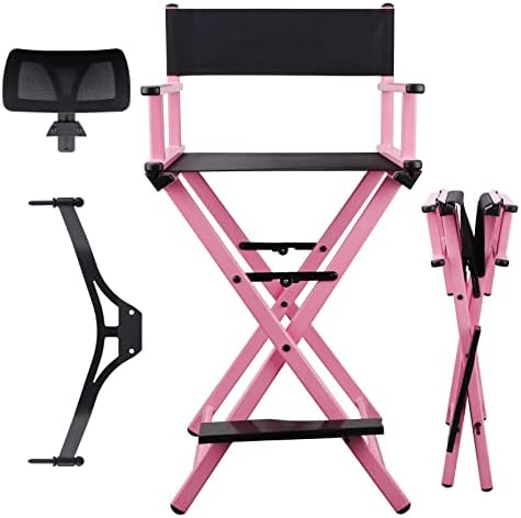 Lorvain Folable Makeup Artist Stool Chair  Protable Tall Folding Directors Chair  Aluminum Makeup Chair with Head Rest for Studio Salon Vanity  Bar Height   Gold Chairs