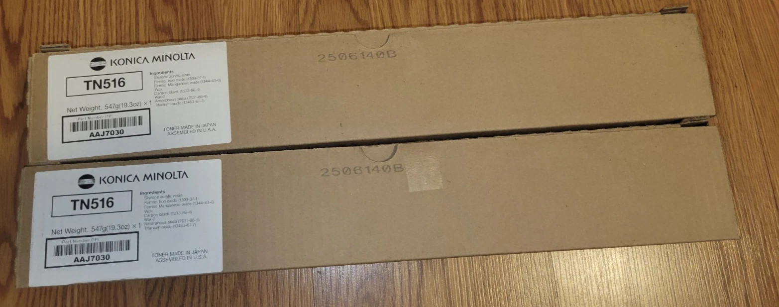 Lot of 2 Konica Minolta Bizhub TN516 Black Toner Bottles 458e 558e 658e Open Box