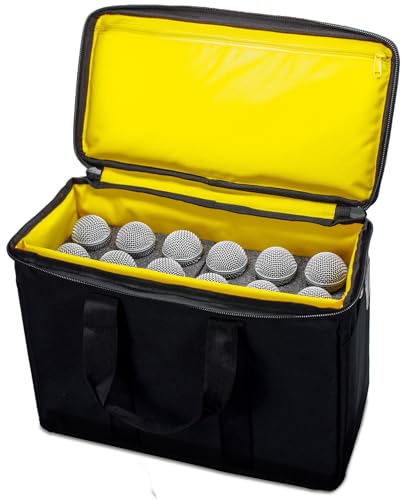 Loudmouth 12 Slot Microphone Case with Foam   Rugged Padded Bag For Wired and Wireless Mics   16 x 11 x 7 75