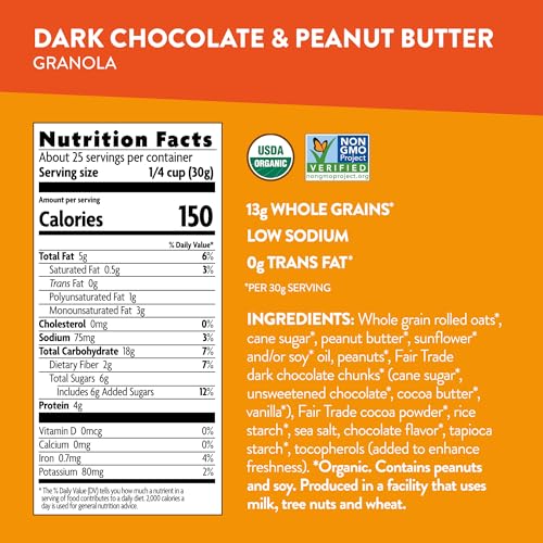 Love Crunch Organic Dark Chocolate & Peanut Butter Granola  26 4 oz  Pack of 6   Non GMO  Fair Trade  by Natures Path