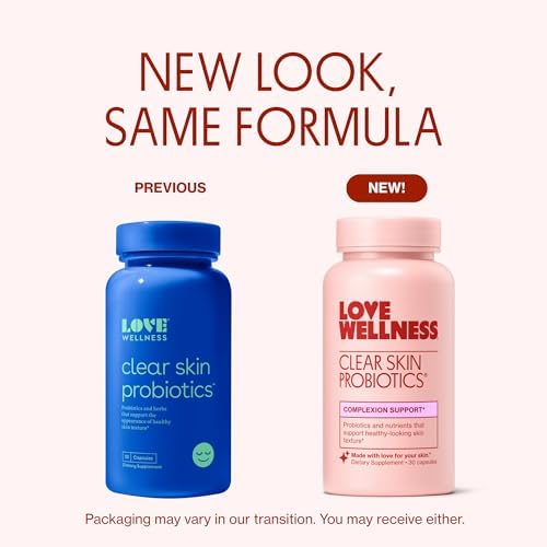 Love Wellness Clear Skin Probiotic   Clear Up Hormonal Acne Pimples  Redness & Pore Minimizer   Skin Care with Zinc  Bifidobacterium Longum & Chaste Tree Fruit Extract   Acne Treatment   30 Count