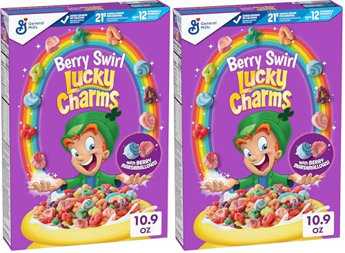 Lucky Charms Berry Swirl Breakfast Cereal with Marshmallows  Kids Breakfast Cereal  Made with Whole Grain  10 9 oz  Pack of 2 