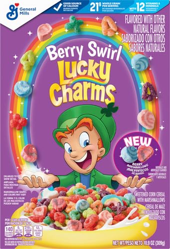Lucky Charms Berry Swirl Breakfast Cereal with Marshmallows  Kids Breakfast Cereal  Made with Whole Grain  10 9 oz  Pack of 2 