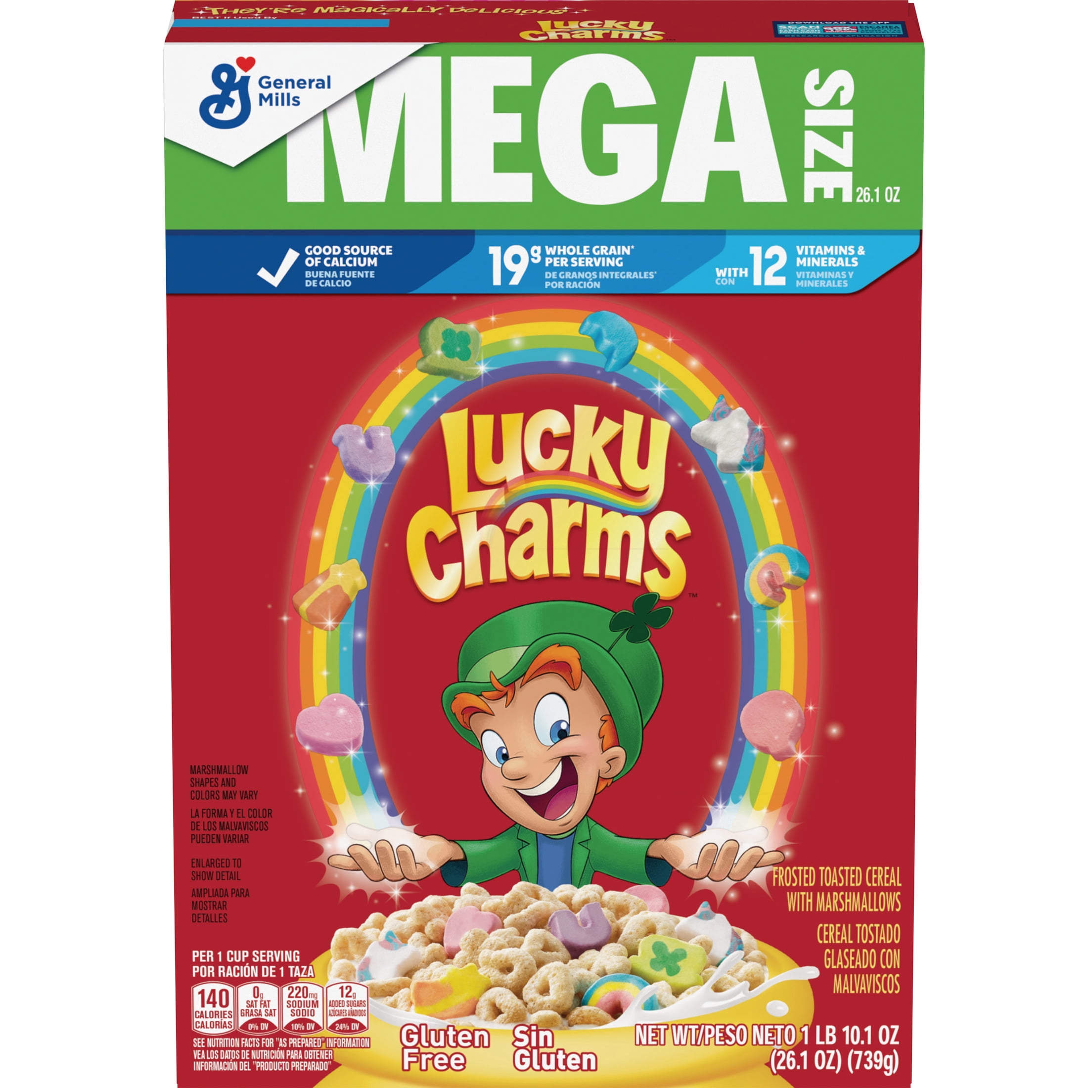 Lucky Charms Gluten Free Cereal with Marshmallows  Kids Cereal  Mega Size  26 1 oz