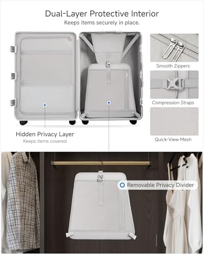 Luggage Sets with Spinner Wheels  8010S Aluminum Frame Zipperless Polycarbonate Hard Shell Suitcase Sets  ZX Core  Charcoal Metallic  2 Piece  20/28  