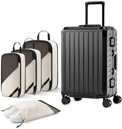 Luggage Sets with Spinner Wheels  8010S Aluminum Frame Zipperless Polycarbonate Hard Shell Suitcase Sets  ZX Core  Charcoal Metallic  2 Piece  20/28  