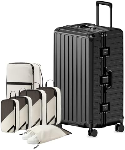 Luggage Sets with Spinner Wheels  8010S Aluminum Frame Zipperless Polycarbonate Hard Shell Suitcase Sets  ZX Core  Charcoal Metallic  2 Piece  20/28  