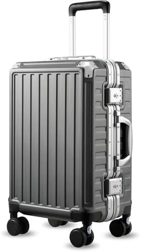 Luggage Sets with Spinner Wheels  8010S Aluminum Frame Zipperless Polycarbonate Hard Shell Suitcase Sets  ZX Core  Charcoal Metallic  2 Piece  20/28  